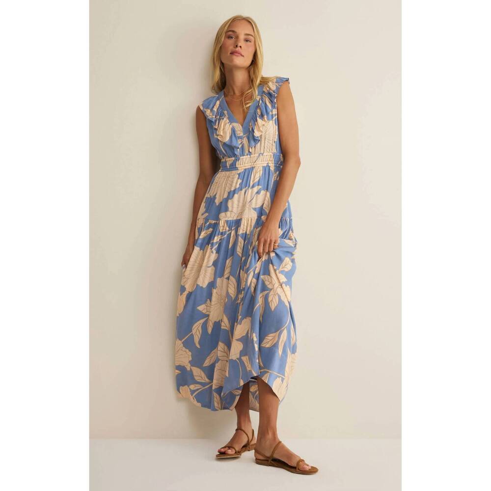 NEW Z SUPPLY malene bloom floral maxi dress in lake blue - Picture 3 of 5